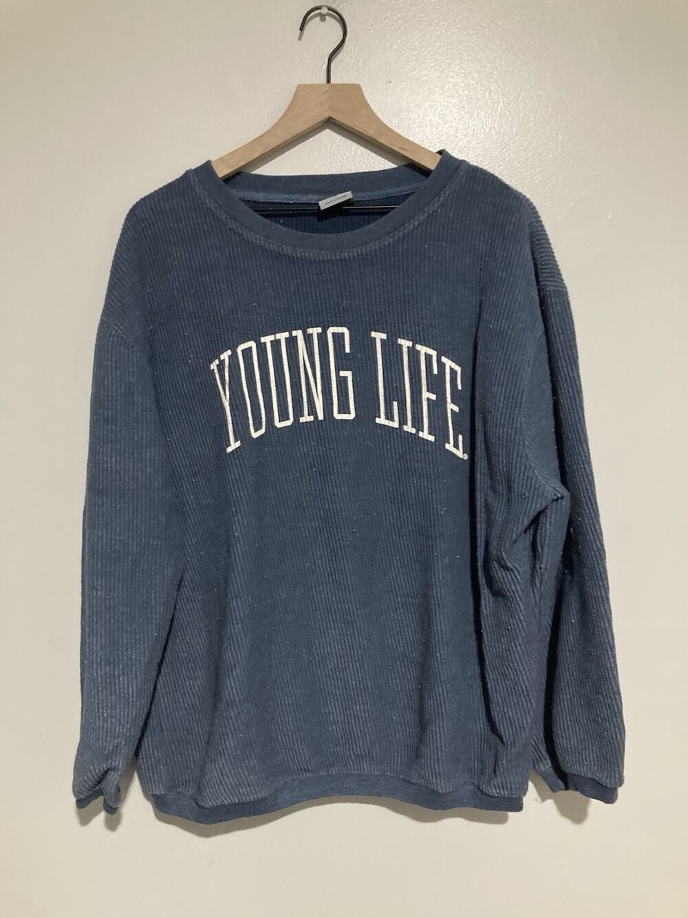 Vintage Young Life Embroidered Christ Ministry Sweatshirt Men’s Sz XL Blue